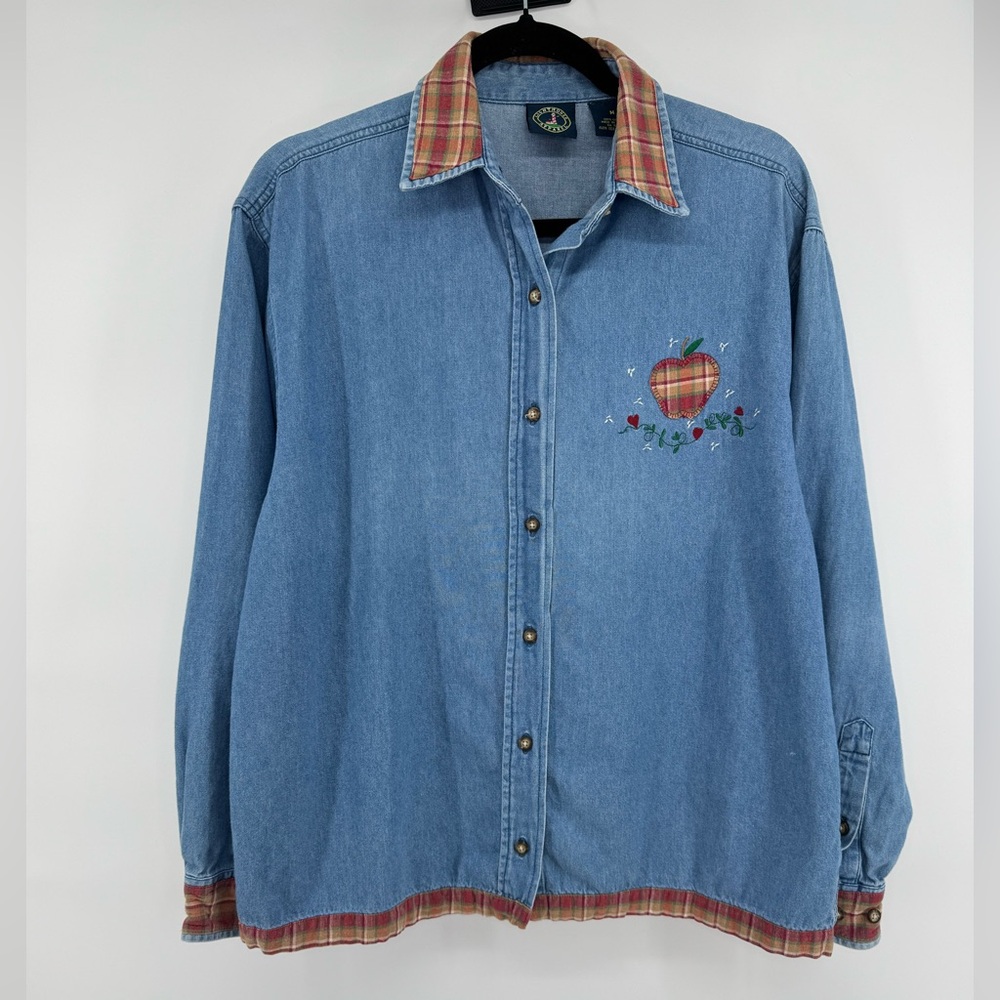 Vintage Lighthouse Chambray Denim Patch Work Butt… - image 5